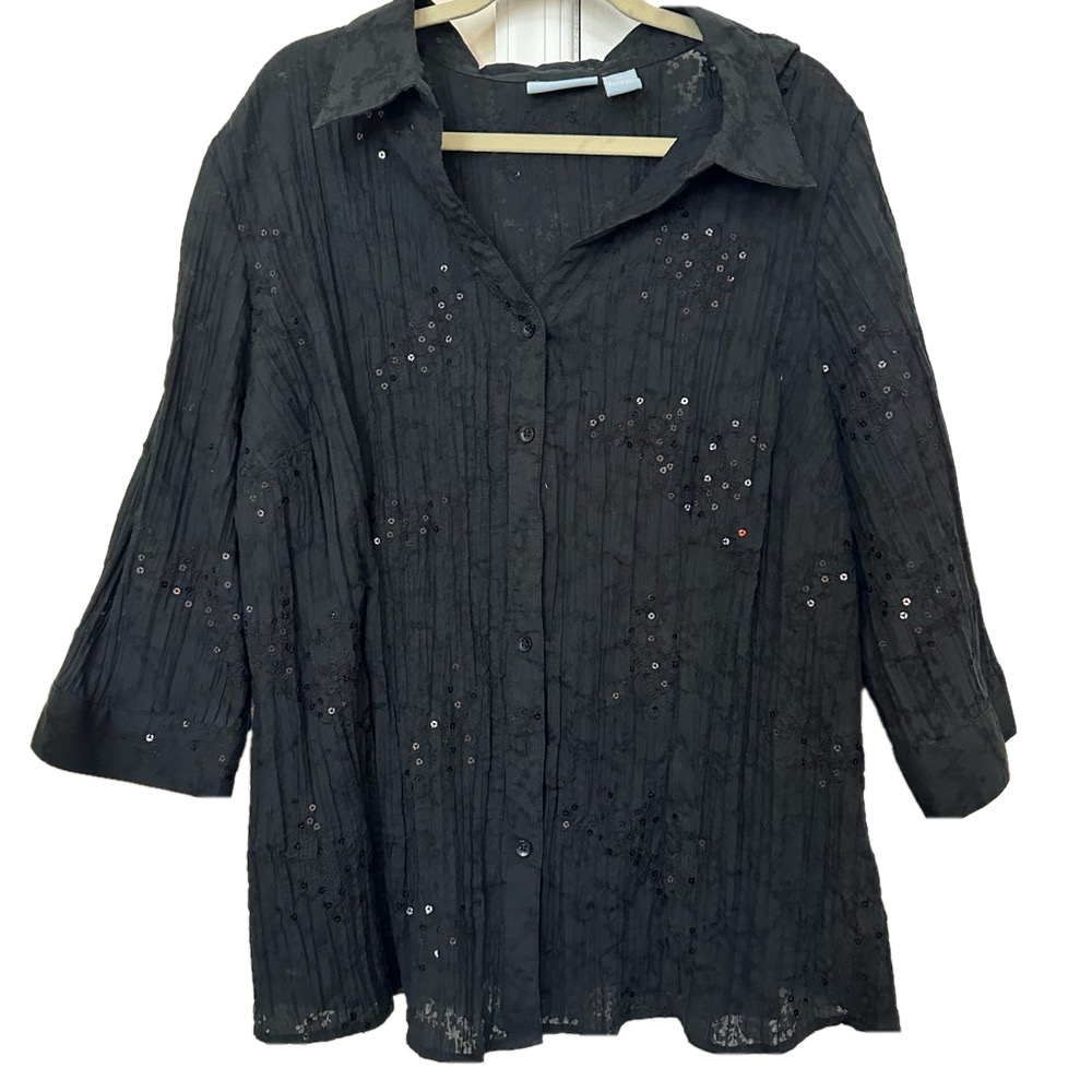 Liz & Me Lace and Sequin 3/4 Sleeve Shirt/Jacket